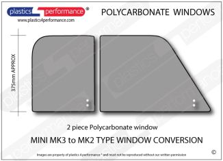 Classic mini MK3 to MK2 right door conversion polycarbonate window
