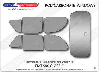 FIAT - 500 (Classic) - Lexan Polycarbonate 7 piece window kit