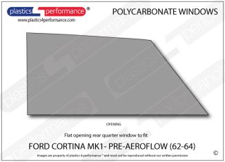 FORD - Cortina MK1 / LOTUS Cortina MK1 - Lexan Polycarbonate right hand rear quarter window - Pre Aeroflow model from 62-Oct 64 with opening rear quarter windows