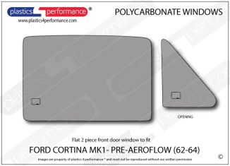 FORD - Cortina MK1 - Lexan Polycarbonate right hand front door window to fit PRE AEROFLOW models from 1962 - Oct 1964 with opening front vent