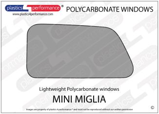 Mini Miglia Lexan polycarbonate rear quarter window - left