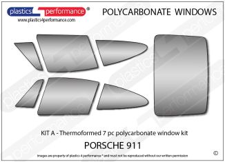 Porsche 911 - Lexan Polycarbonate 7 piece window kit  - replaces stock glass