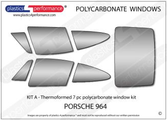 PORSCHE 964 Thermoformed Lexan / Makrolon Polycarbonate windows - KIT A stock glass replacement